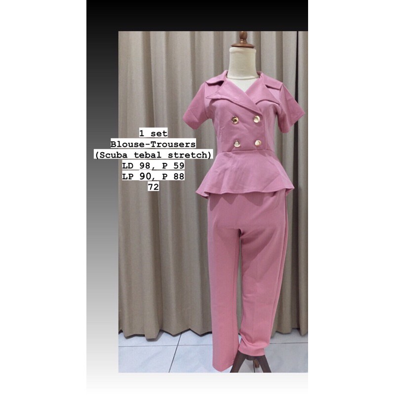1 SET BLOUSE CELANA PANJANG PINK