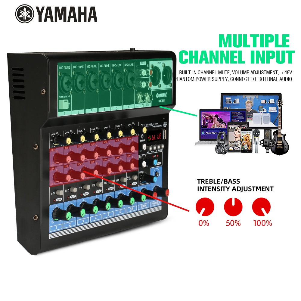 AUDIO MIXER  DX08/DX06/DX04 SBLUETOOTH,USB,RECORD,SOUNDCARD,REVERB Mixer audio saluran 8/6/4