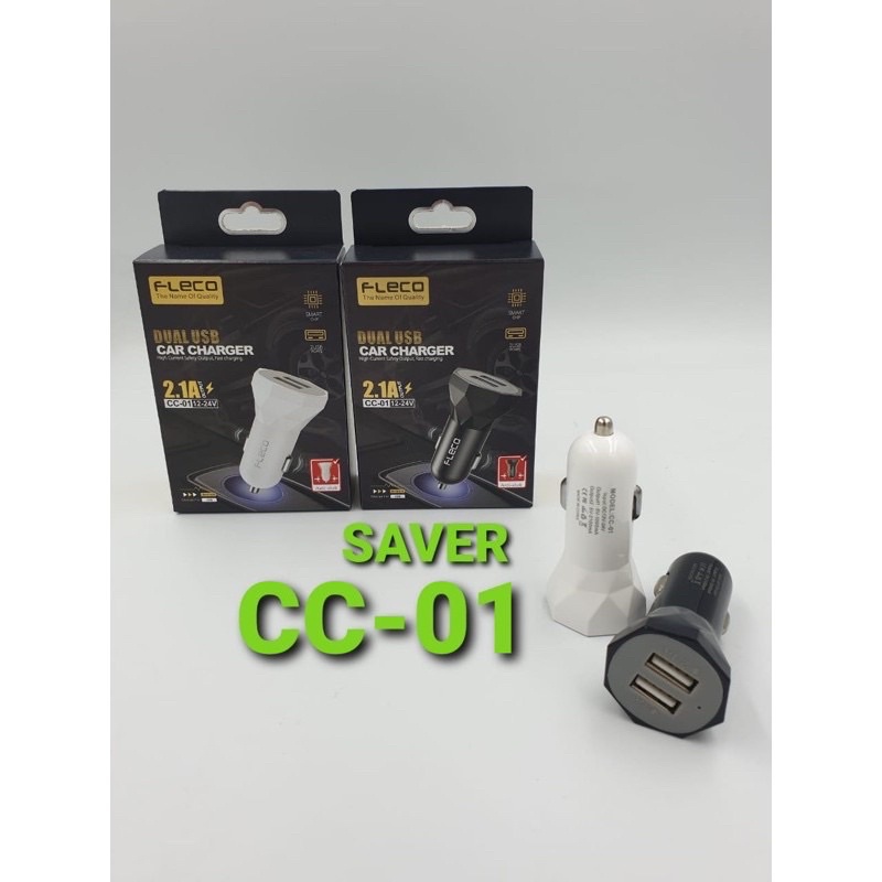 Saver Mobil Fleco 2usb 2.1a CC-01 F-65pro  Batok Kepala Casan saver Fleco 2usb 2.1a Promo Sen