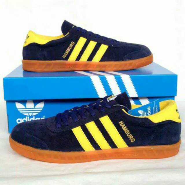 Sepatu Adidas Hamburg Black White Navy White Sol Gum Karet Sneakers Sekolah Kerja Kuliah Kado Hadiah