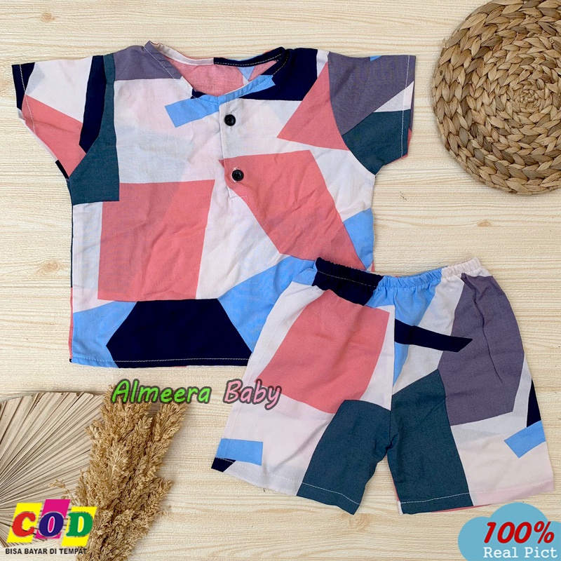 One Set Setelan Anak Rayon Unisex Lengan Pendek usia 3-12 Bulan Almeera Baby and Kids