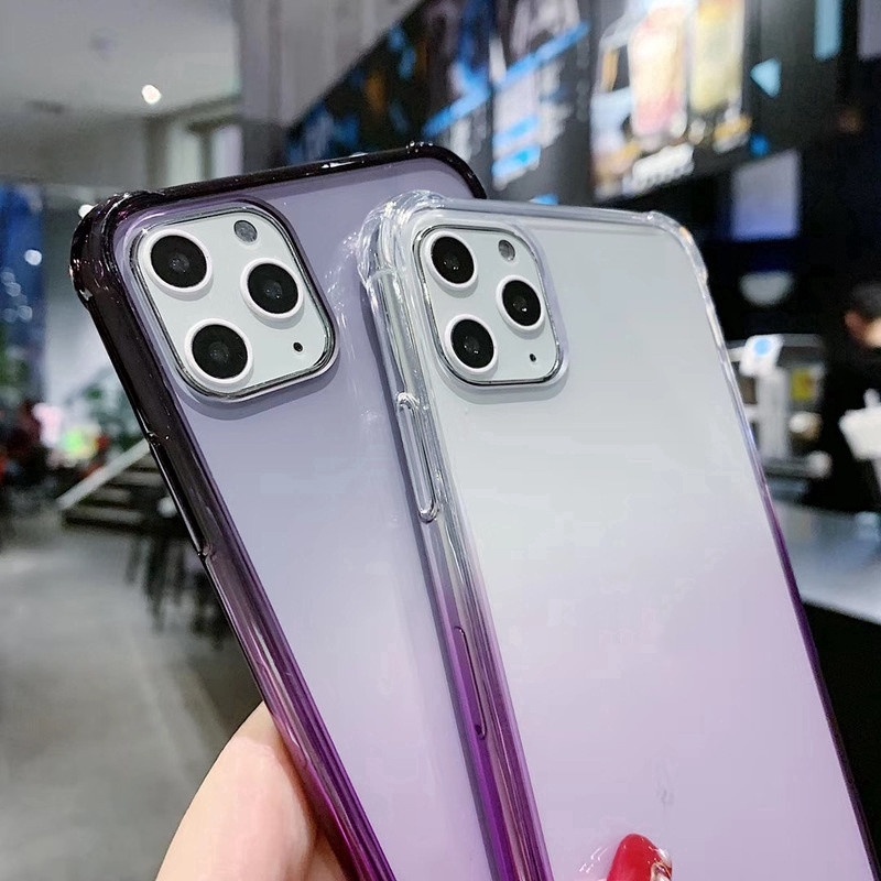 Hard Case Transparan Gradasi Untuk iPhone 7 8 Plus XS Max XR 11 12 13 Pro Max