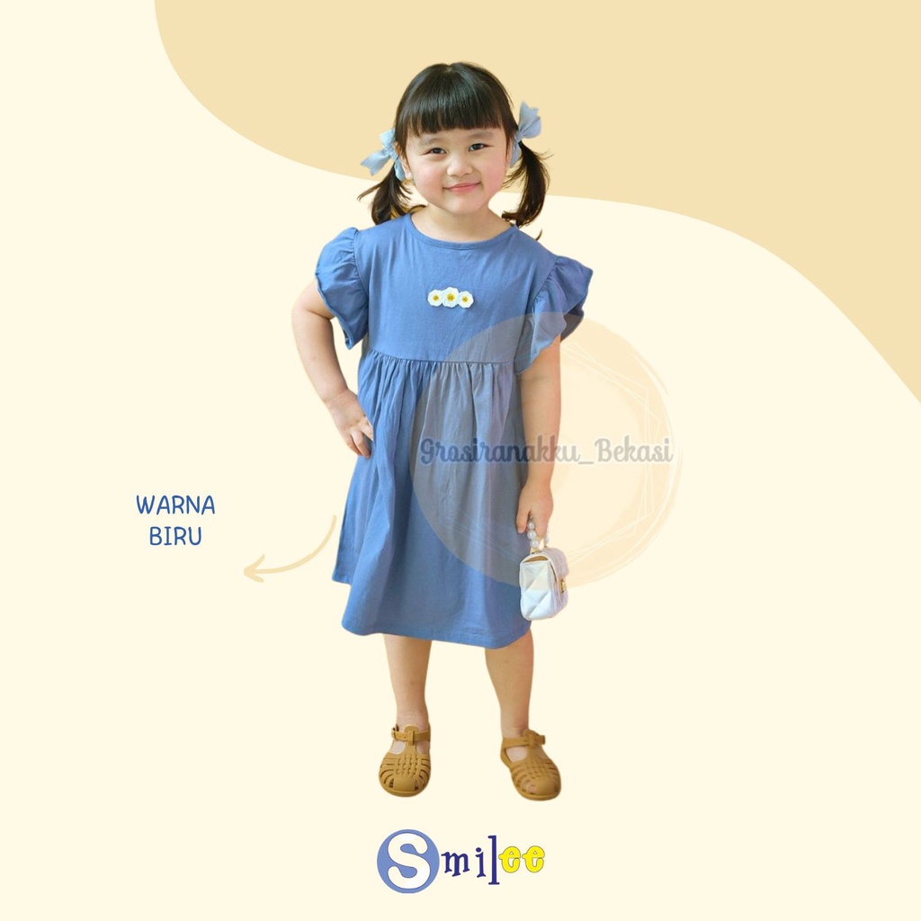 Dress Anak Smilee Flower Warna Biru Size 1-5Thn