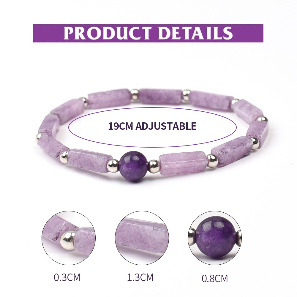 Gelang Manik-Manik Amethyst Alami Bentuk Persegi Adjustable Untuk Menurunkan Berat Badan