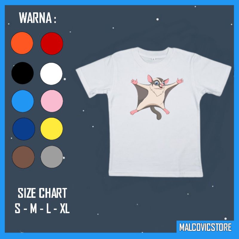 baju/kaos anak sugar glider unisex/baju anak sugar glider usia 2-13 tahun/atasan kaos anak sugar gli