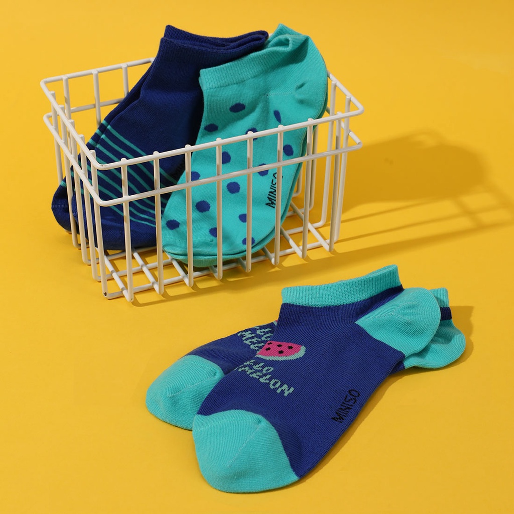 Miniso kaus kaki wanita Ankle Socks Kaos Kaki No-Show Semata Kaki Wanita (3 Pasang)-Watermelon