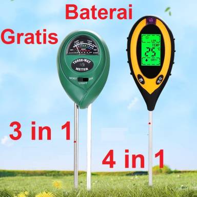 Soil Analyzer Tanah Tester Meter Moisture Meter PH Meter Sunlight Meter Suhu Alat Ukur 3 in 1 4 in 1