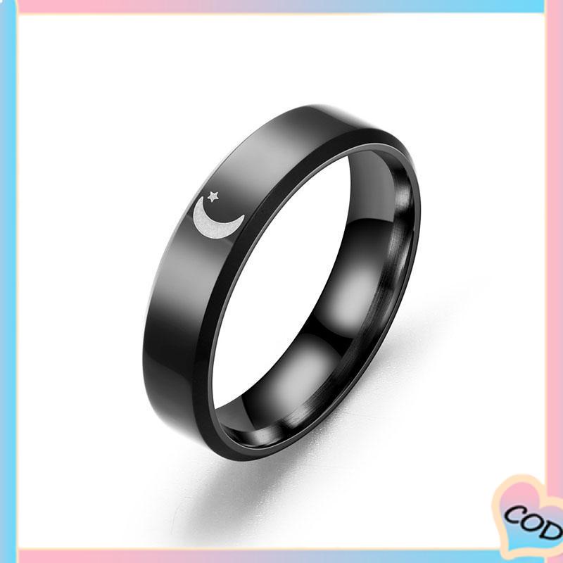 COD❤️ Simple Moon Sun Couple Trendy Wide Love Rings Hadiah Indah untuk Pacar Pacar di Hari Valentine-A.one