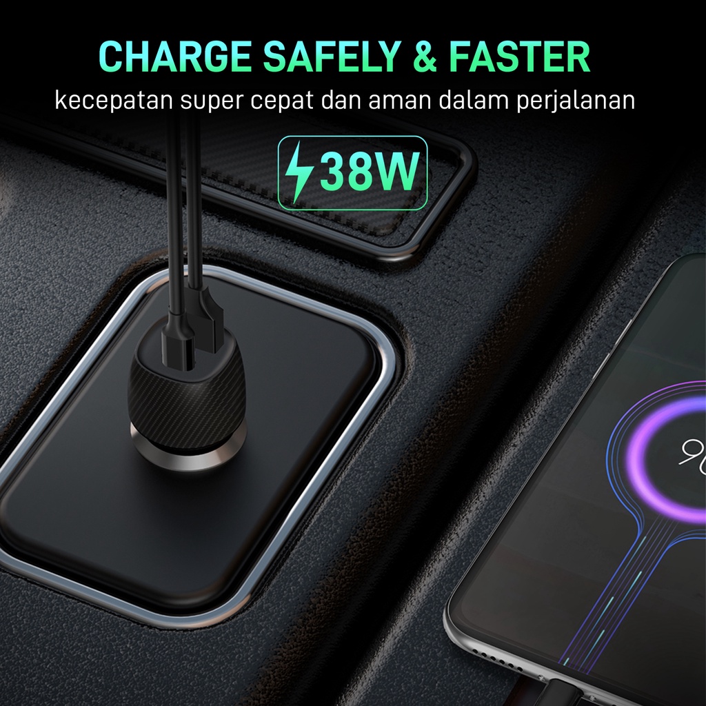 Veger Car Charger Mobil GQ20 2 Ports Quick Charge QC 3.0 + PD 20Watt