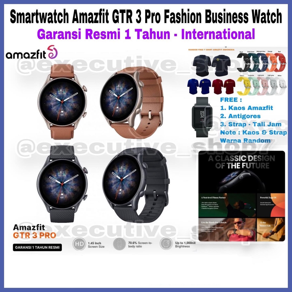 Smartwatch Amazfit GTR 3 Pro Fashion Business Watch - Garansi Resmi 1 Tahun - International