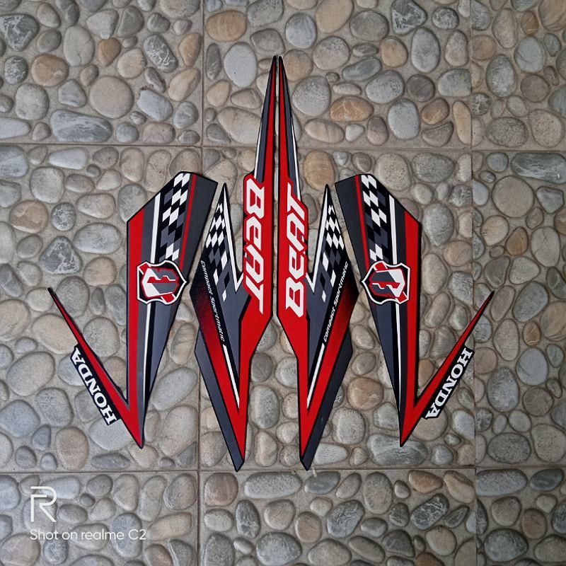 striping beat fi 2018 hitam merah striping lis stiker standar Ori Honda beat fi 2018