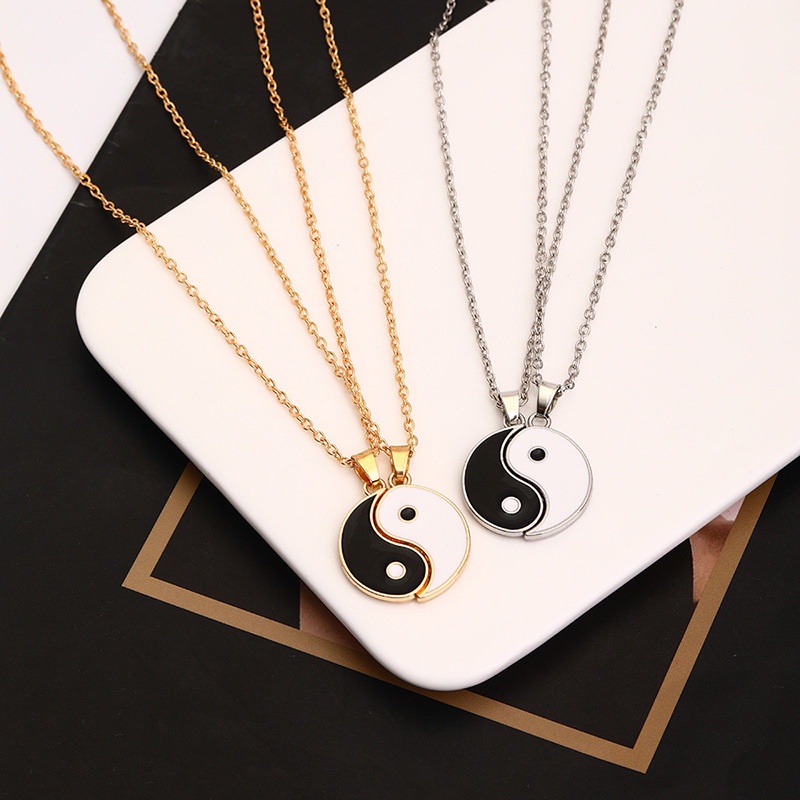 2pcs Kalung Liontin Puzzle Tai Chi Yin Yang Bahan Alloy Untuk Hadiah Ulang Tahun