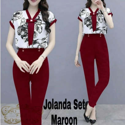 Setelan Wanita Celana Jolanda Terbaru 2021 Setcel Selebgram Model Kekinian Bahan Babyterry Ld 100 Fi