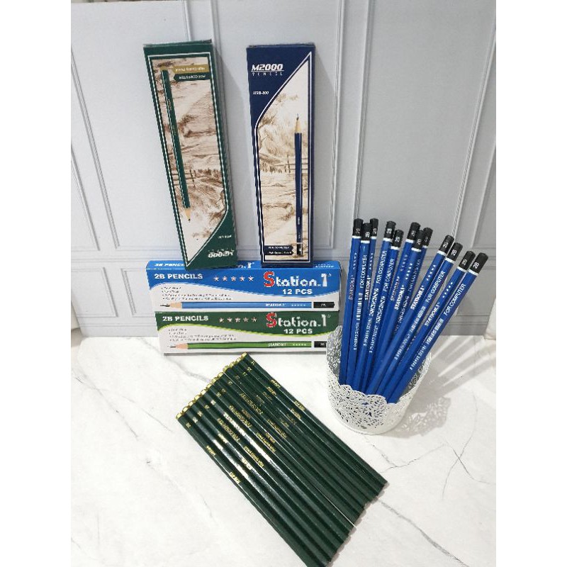(12pc) pensil 2B murah/pensil biru/pensil hijau/pensil anak-2