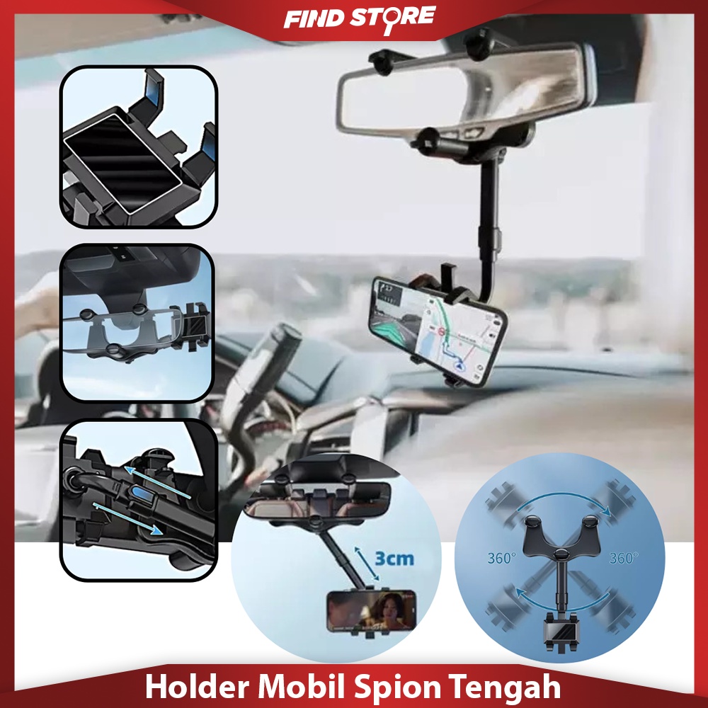 Holder Mobil Spion Jepit Fleksibel 360º Car Phone Holder Rearview Mirror