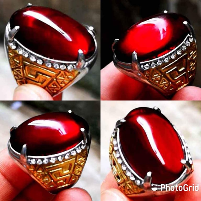 batu akik asli merah siam jumbo kristal ring titanium