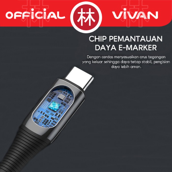 Vivan VCC100 Data Cable Type-C To Type-C 100W Quick Charge 5A With LED