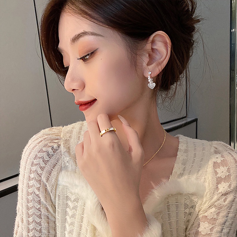 (open ring)Cincin Model Terbuka Bentuk Kotak Warna Putih Gaya Korea cincin wanita