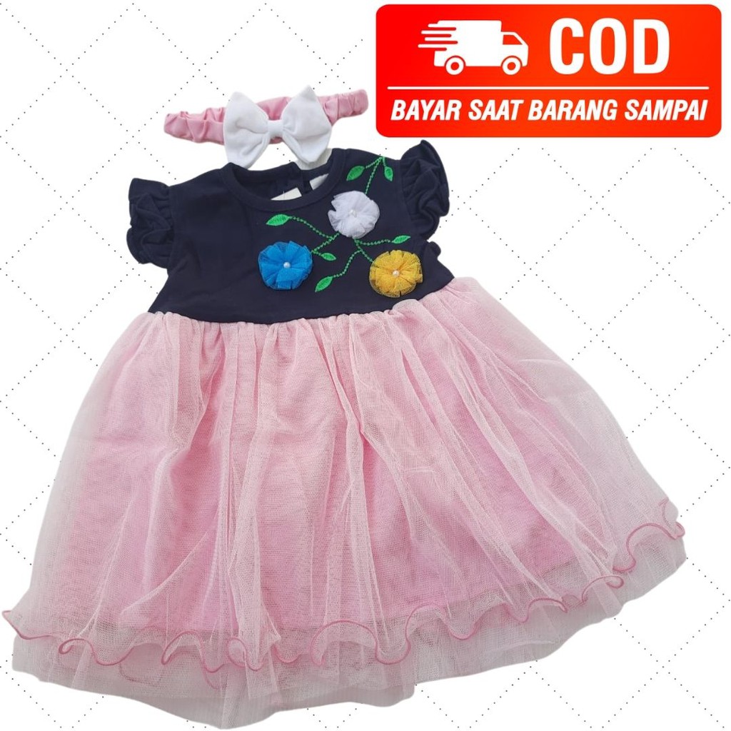 Dress Tutu 3 Bunga Anak Bayi Perempuan Fashion Anak Cewek Kondangan Trendi E590 Babybell MH-C