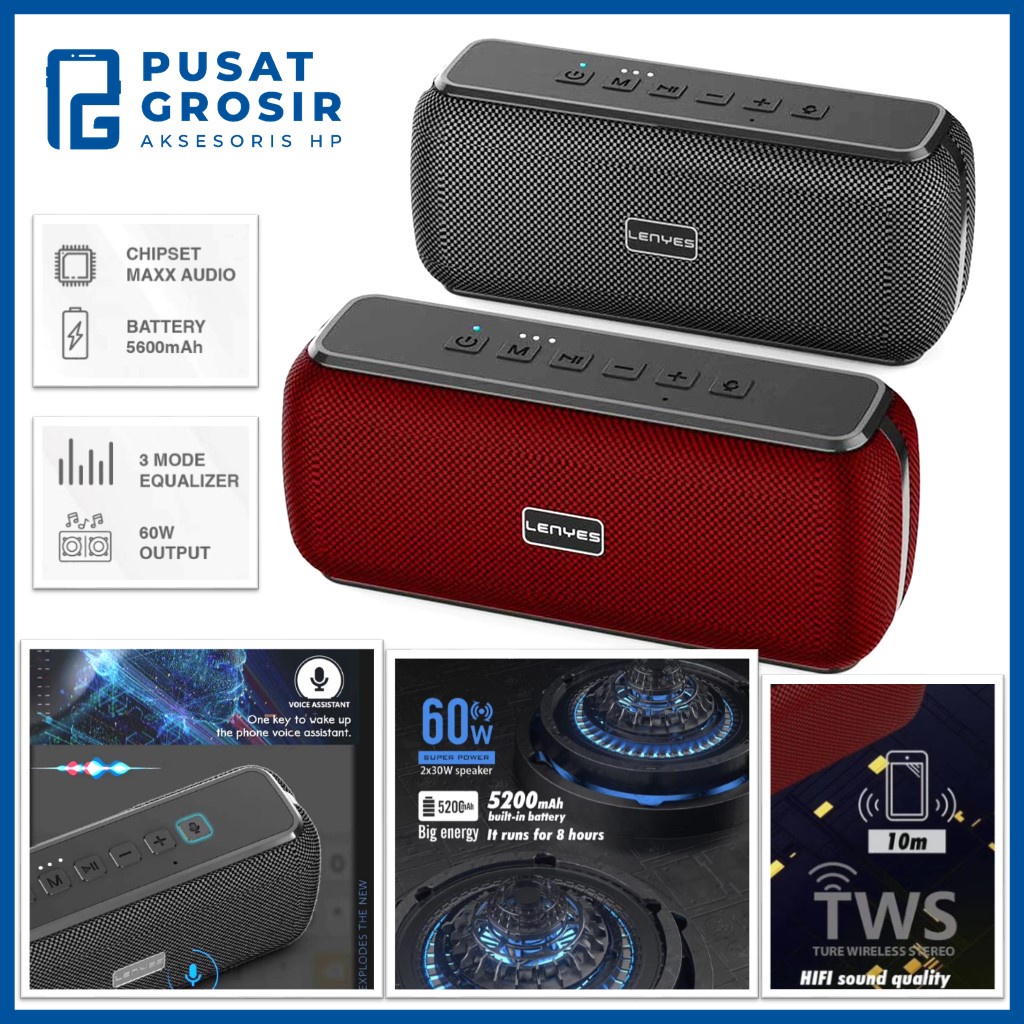 Speaker Bluetooth Portable Bass LENYES S809 S-809 Original 60W MaxxAudio DSP wireless Spiker blutut 