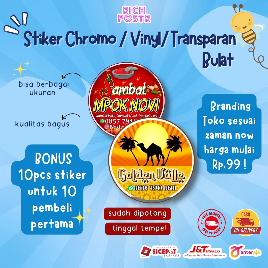 

Cetak Stiker Chromo bulat - Label Makanan - Label Nama Bahan Chromo A3+ | Bisa Laminasi | Label murah | setiker branding | Label minuman botol kemasan