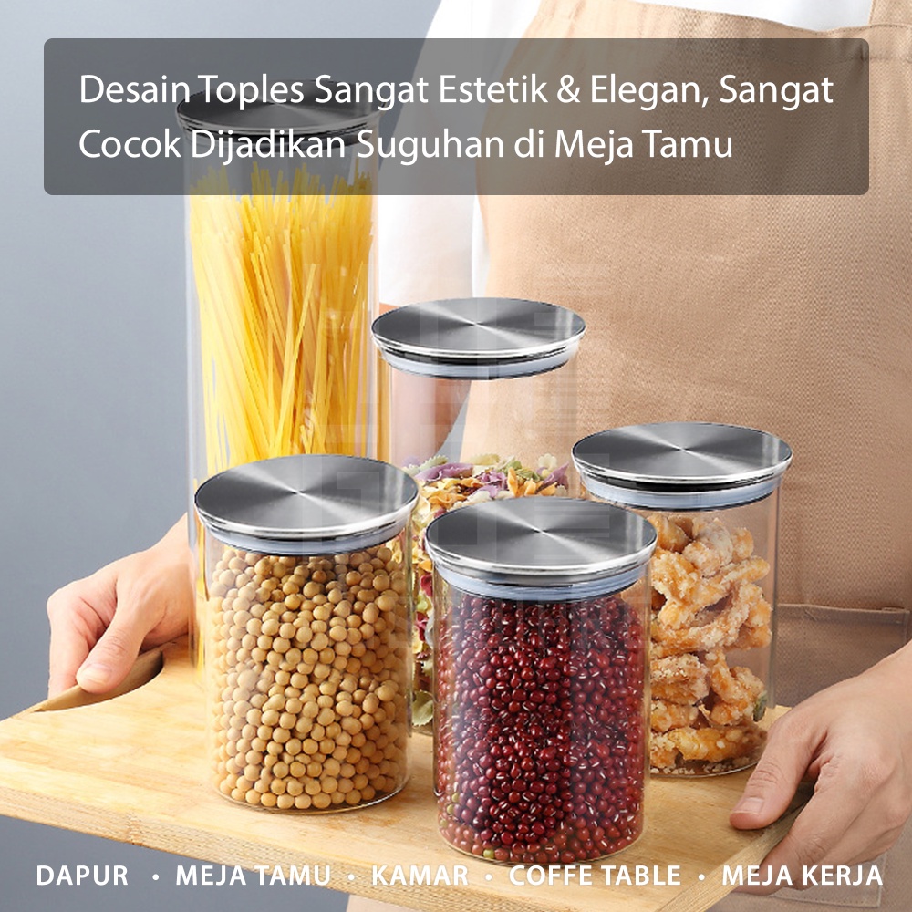 Toples Penyimpanan Kue Serbaguna Biji Bijian Bahan Kaca Borosilicate Bening Kedap Udara Premium Quality HUGO