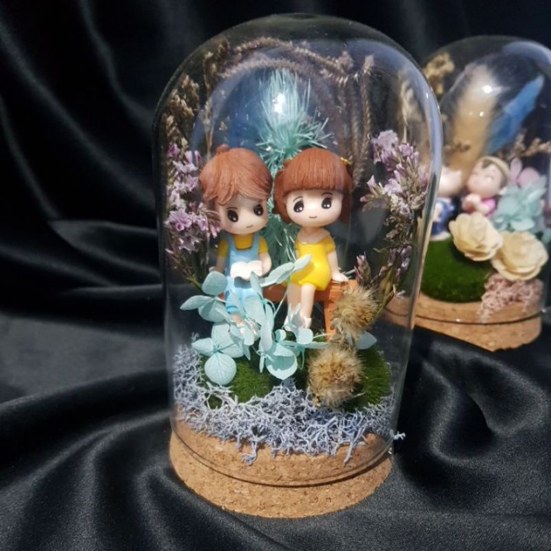 Flower Dome Glass, Miniature Couple bunga gelas dome