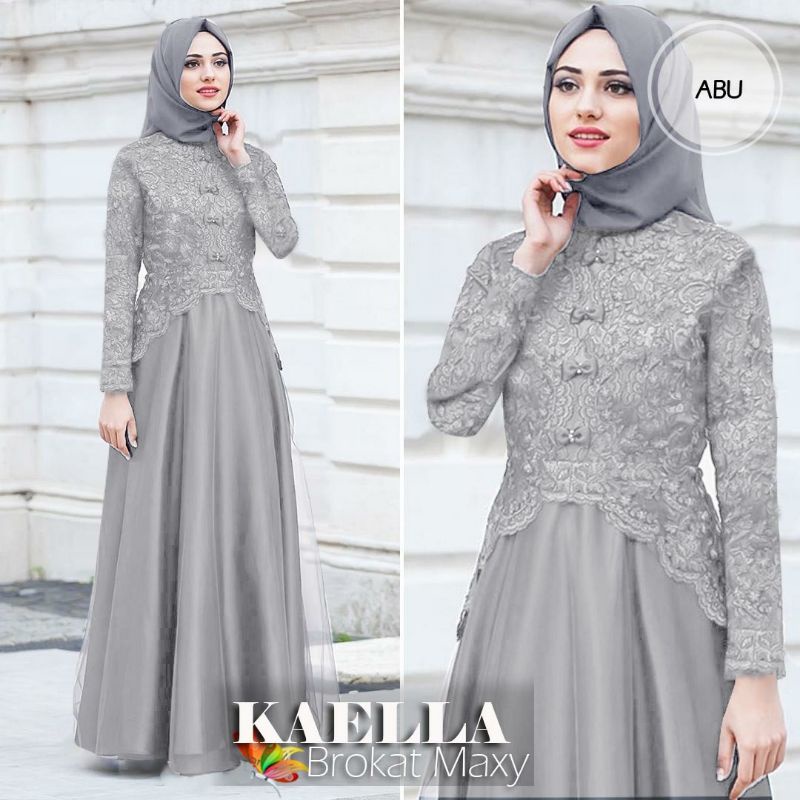 MAXY KAELLA MUTIARA, BRUKAT PREMIUM, GAMIS HIJAB MUSLIM, MAXY DRESS, 2 UKURAN