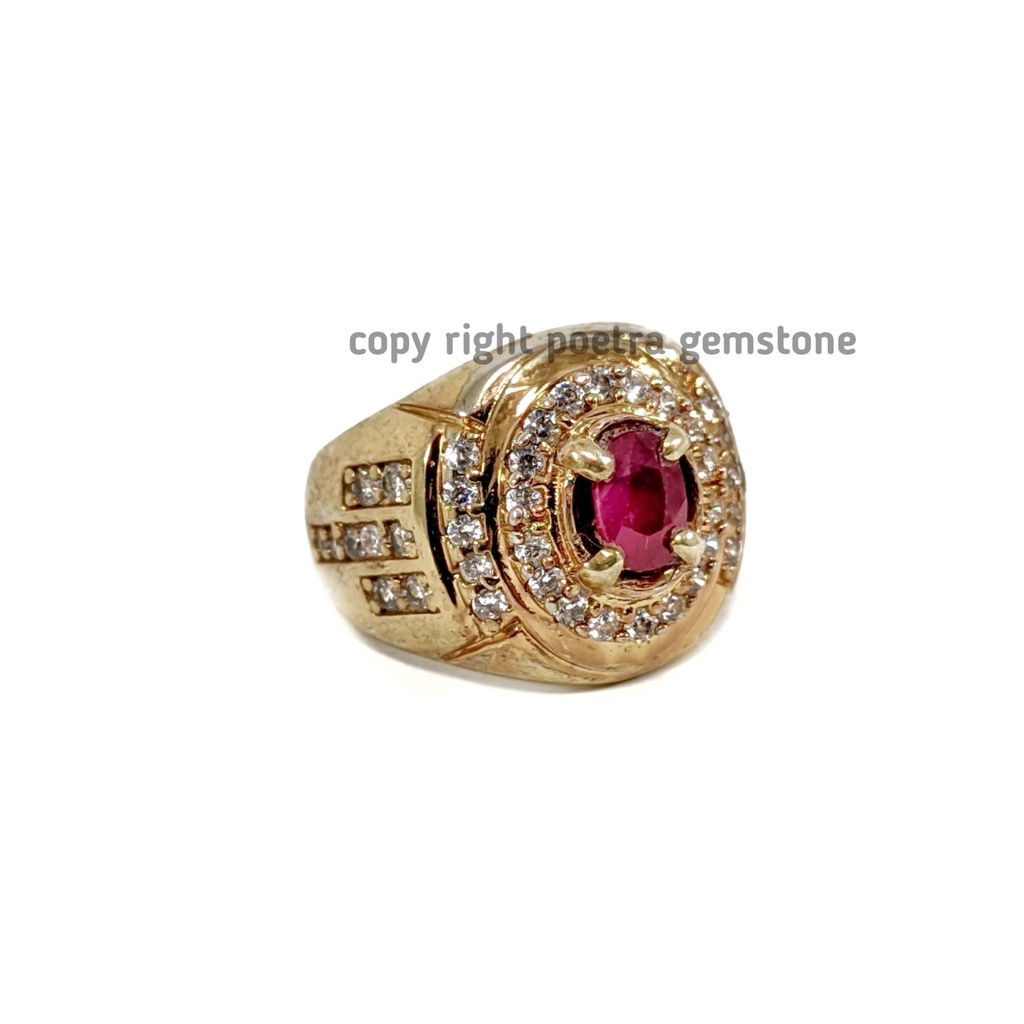 Natural Batu Permata Red Ruby Cutting Corundum Ring Perak RRC02