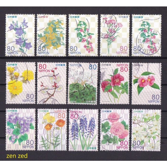 

0498 Perangko Jepang 2011-2012 Seasonal Flowers 15v Used
