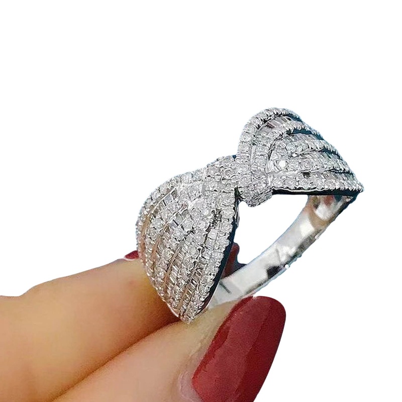 Cincin Pernikahan Desain Pita Hias Cubic Zirconia Warna Putih Gaya Romantis / Simple Untuk Wanita