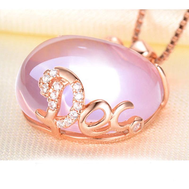 [Ready Stock]Fashionable Rose Gold Inlaid Ross Quartz Necklace Apple Pendant