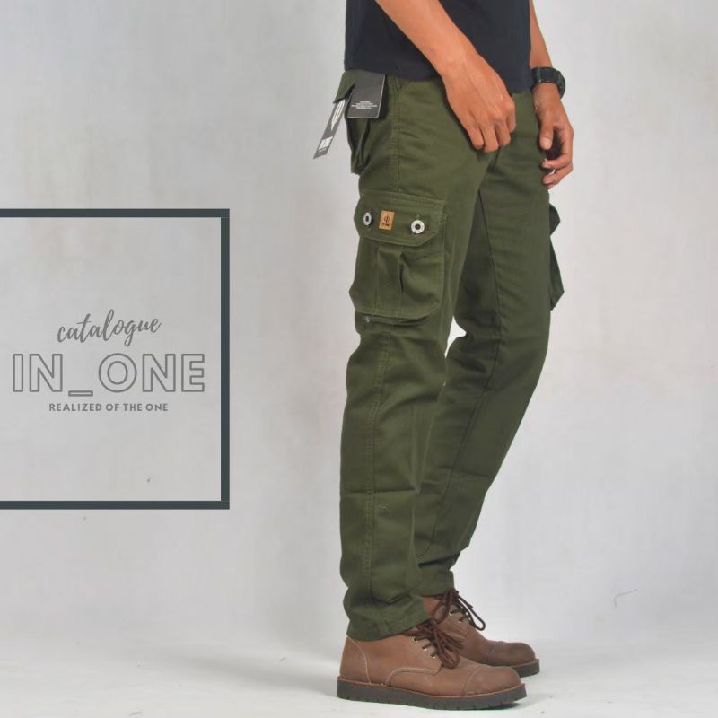 CARGO PANTS IN ONE ORIGINAL Celana Cargo Panjang Pria Celana Cargo warna Hijau army Seri Art IN 9233