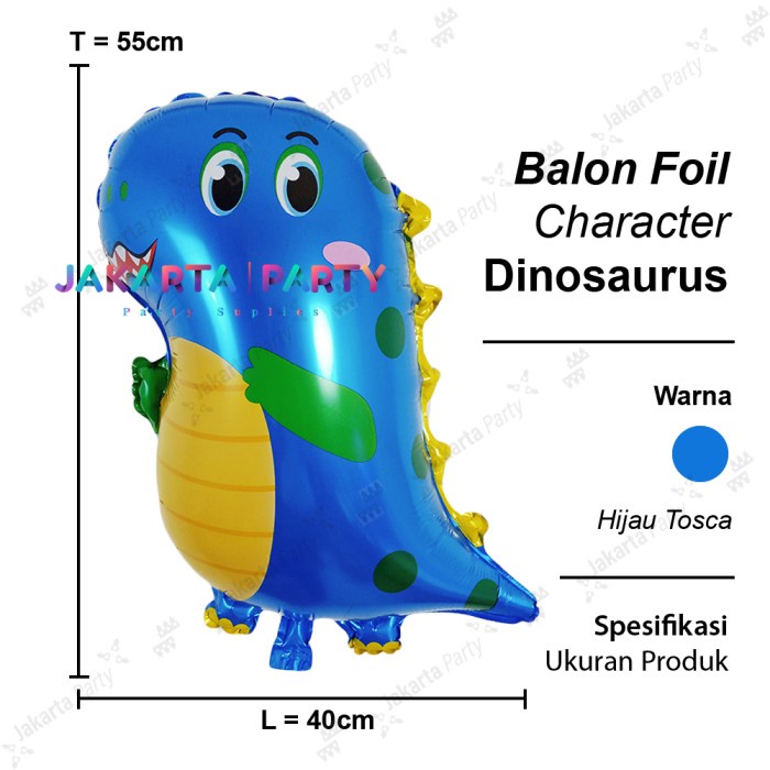 Balon Karakter Dino Cute Biru / Balon Dino Lucu / Balon Dino Kartun