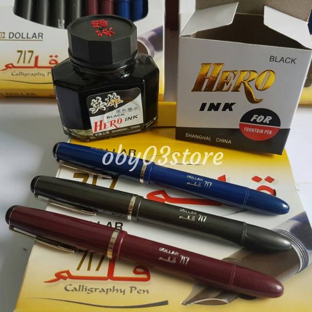 

Paket Murah..Fountain Pen. Pena Dollar Made In Pakistan Dan Tinta Botol Hero 50mL OriginaL