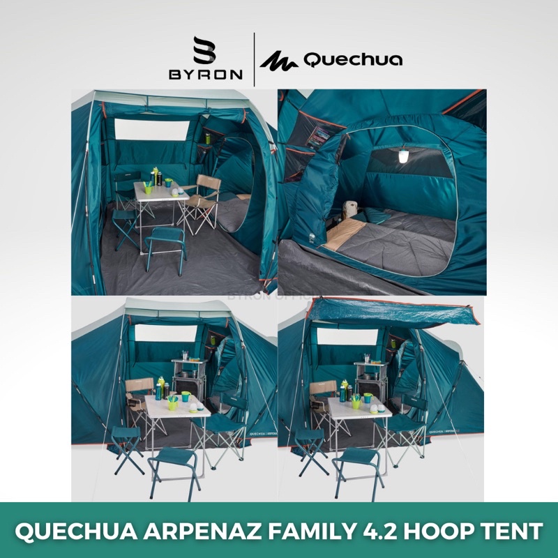 QUECHUA Arpenaz 4.2 Hoop Tent Tenda 4 Orang dan 2 Kamar Original