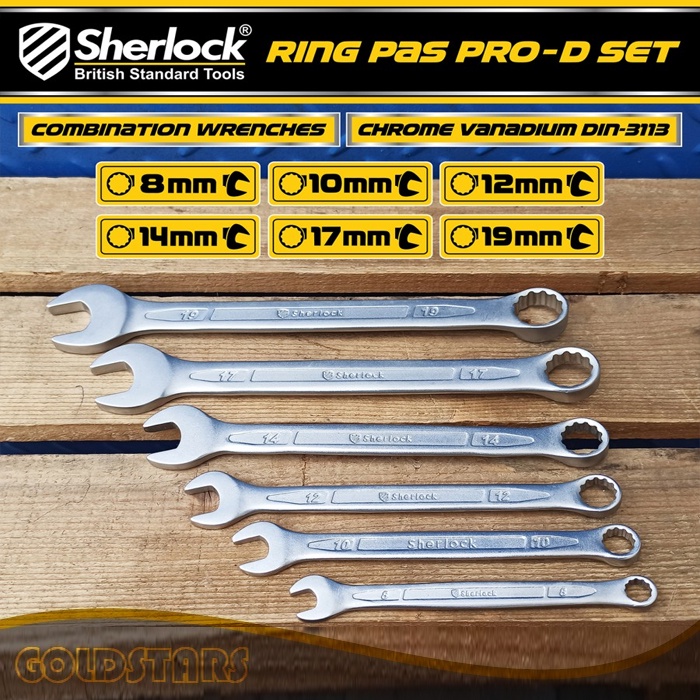 Kunci Ring Pas Set (6 pcs) Sherlock PRO-D 8mm -19 mm Chrume Vanadium DIN-3113