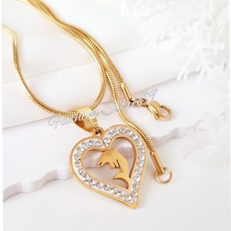 Kalung Titanium impor Gold Lingkar Love Permata Bestquality Premium Titanium Kalung Antikarat Buterfly Dolphin Snow Love Crown fashion Dewasa LTNx