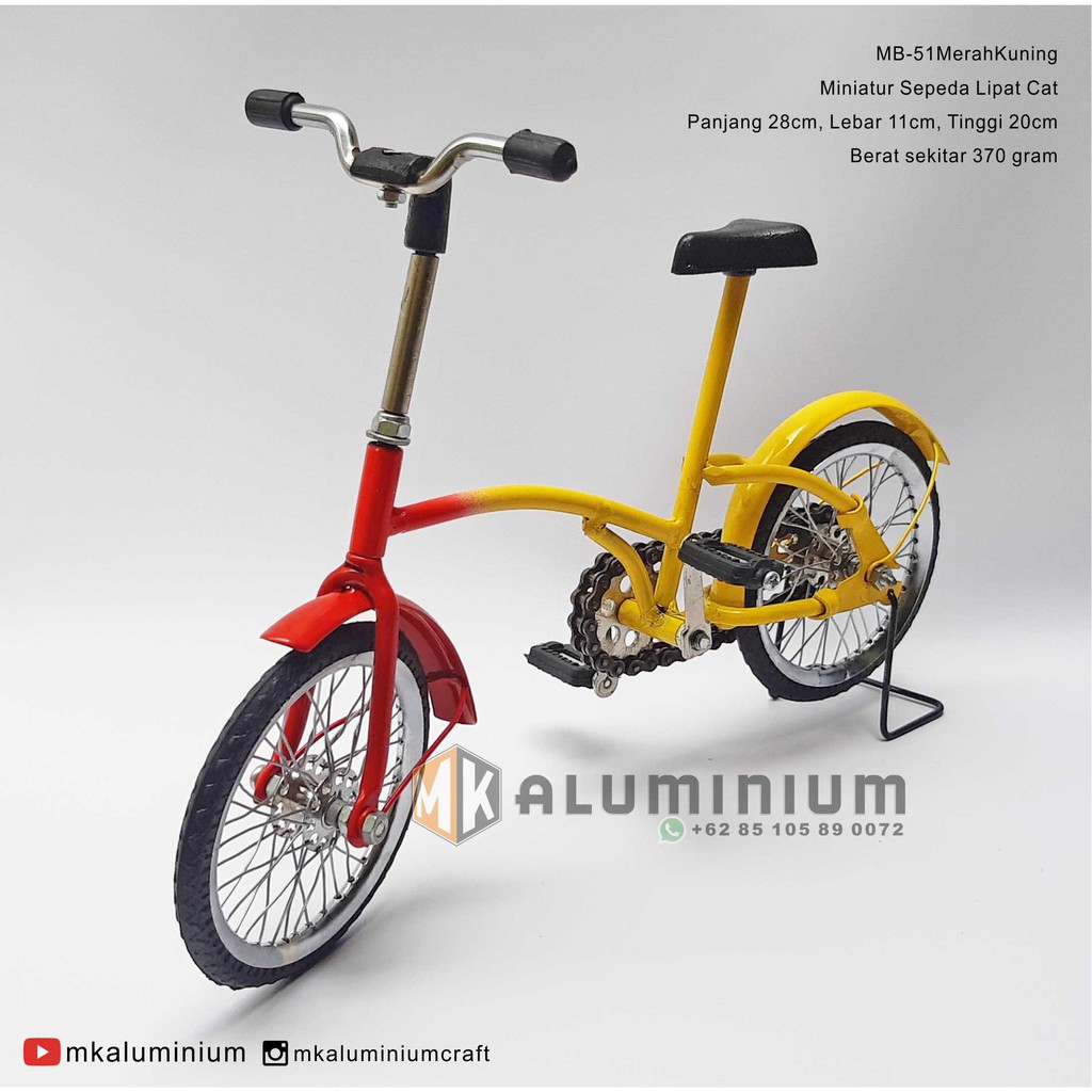 Miniatur Sepeda Mainan Model Sepeda Lipat Seli Bahan Logam Cat - MK Aluminium - MB51merahkuning