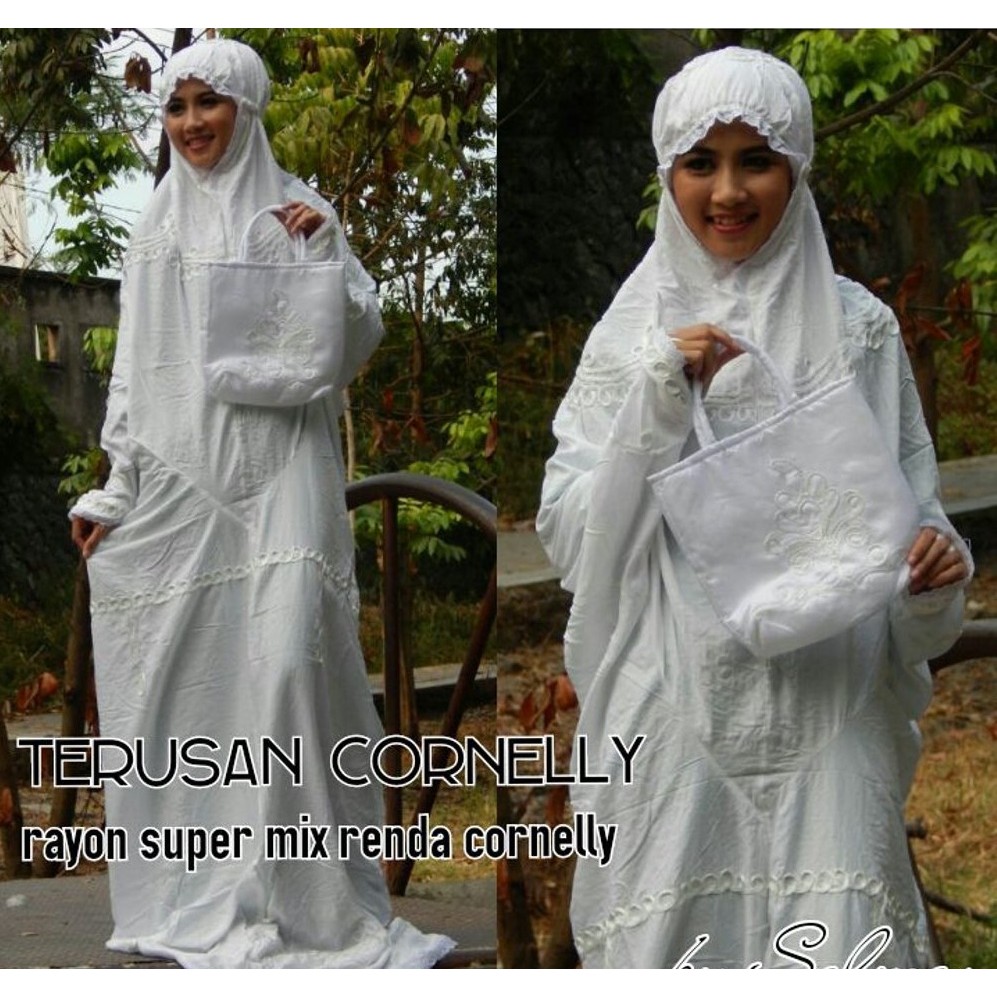 Mukena Terusan Katun Rayon Renda Cornelli Putih