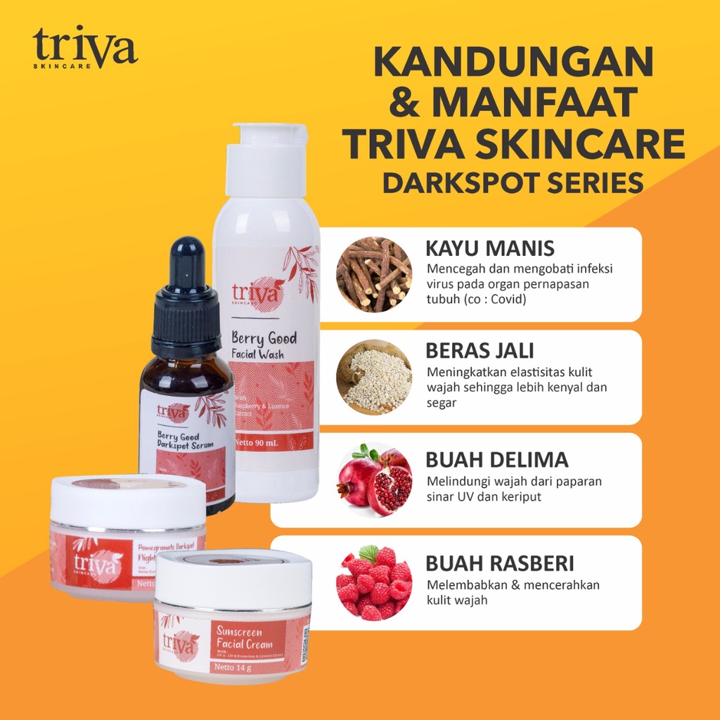 Paket Triva Skincare Darksport Series original krim cream serum penghilang flek hitam membandel di wajah pencerah wajah kusam wanita pemutih wajah glowing ampuh permanen penghilang jerawat dan bekas jerawat bpom alami asli