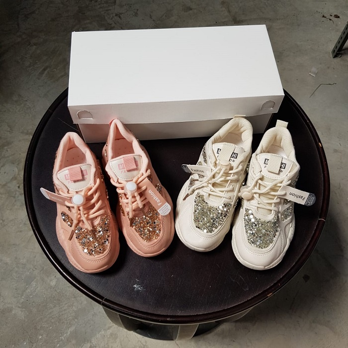 Sepatu Anak Perempuan Import - 30433 - Sepatu Anak Sneakers Model Terbaru Motif Bling-Bling Termurah