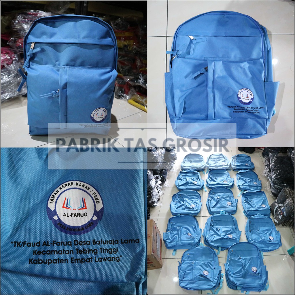 Jual Tas Grosir Bordir Sablon Acara TK SD SMP Souvenir Hadiah Ransel Seminar Pelatihan Bagus