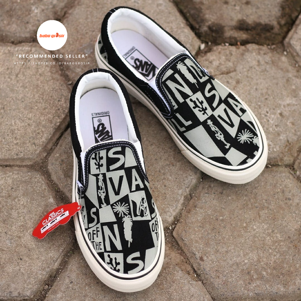 PROMO Sepatu Slip On Wanita, Vans Slip On Motif Unik, Lucu dan Keren, Bahan Kanvas, Waffle DT untuk Ukuran Wanita 36 - 40, Harga Murah, Kualitas Mewah