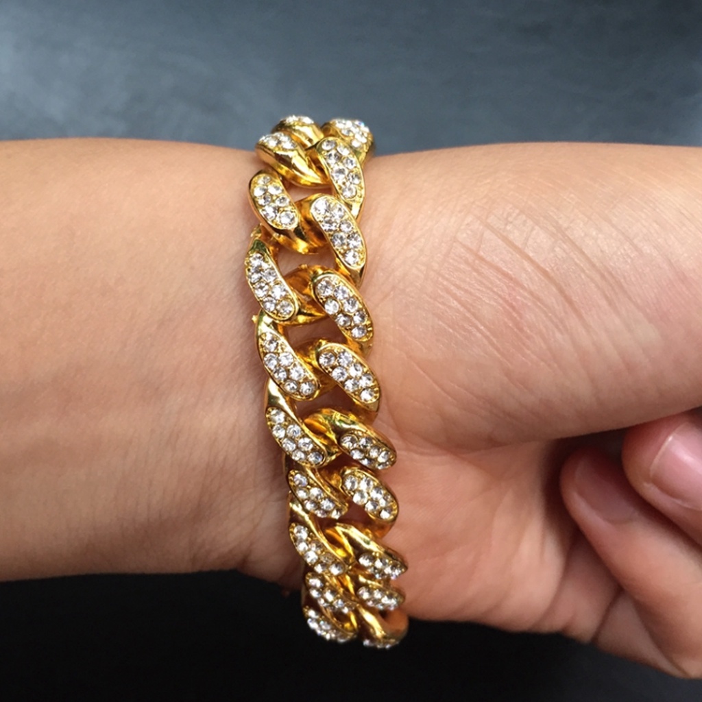 Hu Hu Hu Hu Hu Alat Bantu Pasang Kacamata♡ Gelang Rantai Cuba Link Hias Berlian Imitasi Gaya Hip Hop Untuk Pria