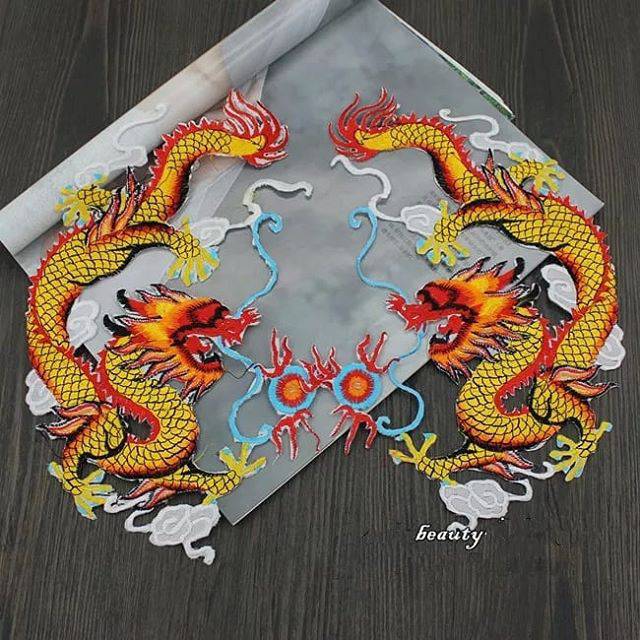 Bordir naga sepasang/Sepasang dragon patch/aplikasi bordir/patch iron