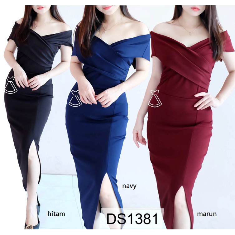 DS1381 - DRESS PESTA SABRINA MAXI BODYCON SCUBA DRESS NATAL WANITA MODERN MURAH