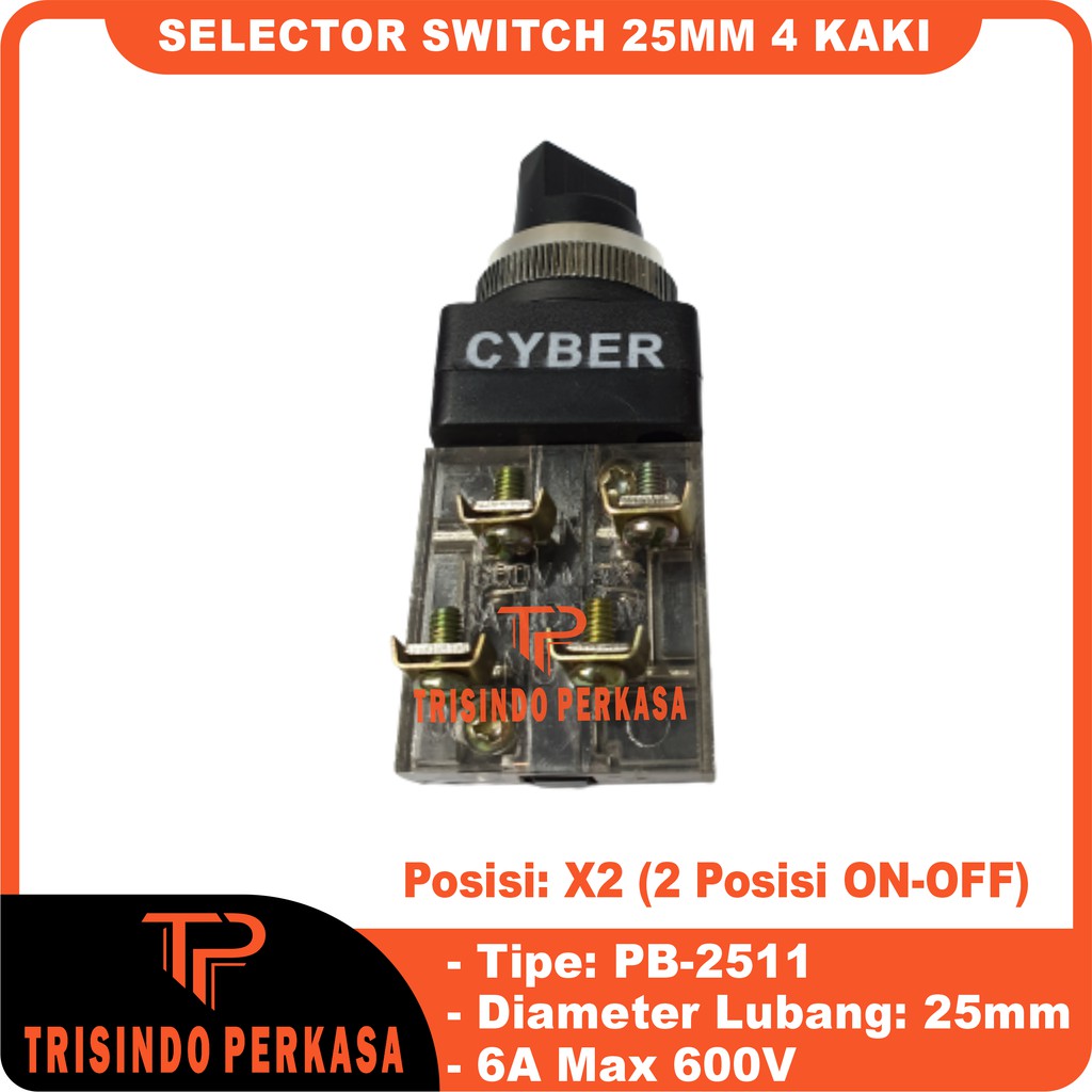 Selector Switch 2 posisi Stay-Put 25mm PB2511 4 kaki
