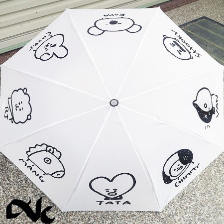 [NC]- Payung Lipat Impor BT21 BTS BLACK / WHITE 4104
