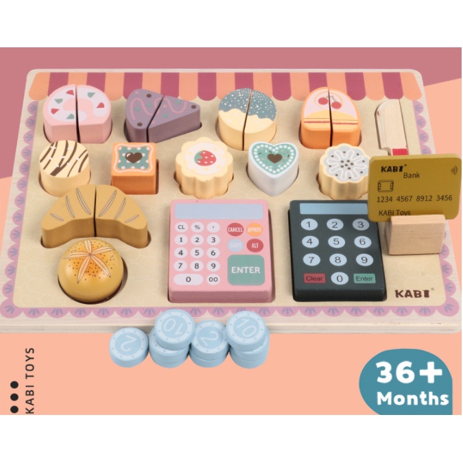 KABI Wooden BAKE SHOP Board Puzzle Game / Mainan Kayu Pretend Play Anak Masak-Masakan / Mainan Pretend Play Kasir Cake Bakery / Mainan Toko Roti Anak / Mainan Edukasi Puzzle Kayu Berkualitas